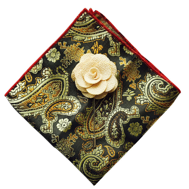 Paisley Pocket Square + Beige Lapel Pin - Resso Roth