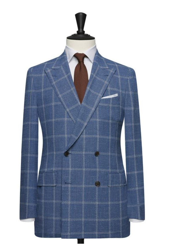 Blue Window-Pane Double Breasted Wide Lapel Suit - Resso Roth