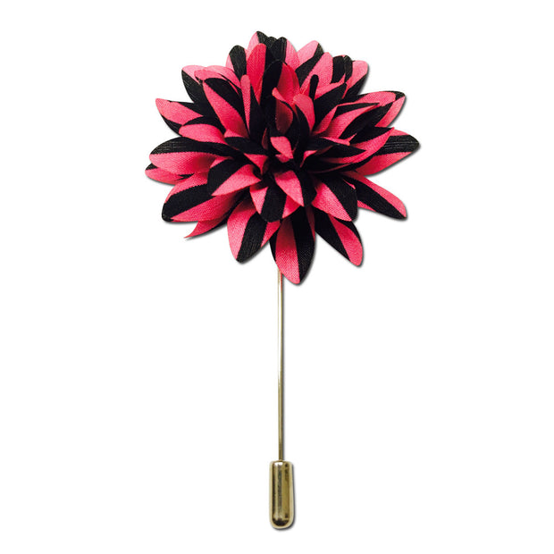 Pink and Black Polka Dot Flower Lapel Pin Boutonniere - Resso Roth
