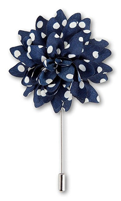 White and Blue Polka Dot Flower Lapel Pin Boutonniere - Resso Roth