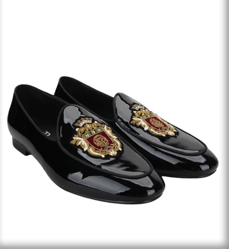 Christian Louboutin Black Velvet Loafers with Gold Crest Embroidery Buy Christian Louboutin Crest On The Nile Flat Velvet  main image 2