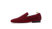 Red Studded Velvet Loafers - Resso Roth