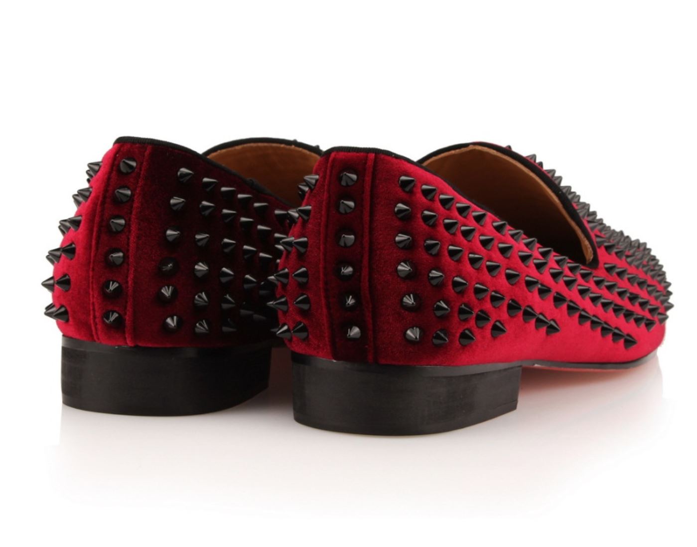 Red Studded Velvet Slip-on Loafers | Resso Roth
