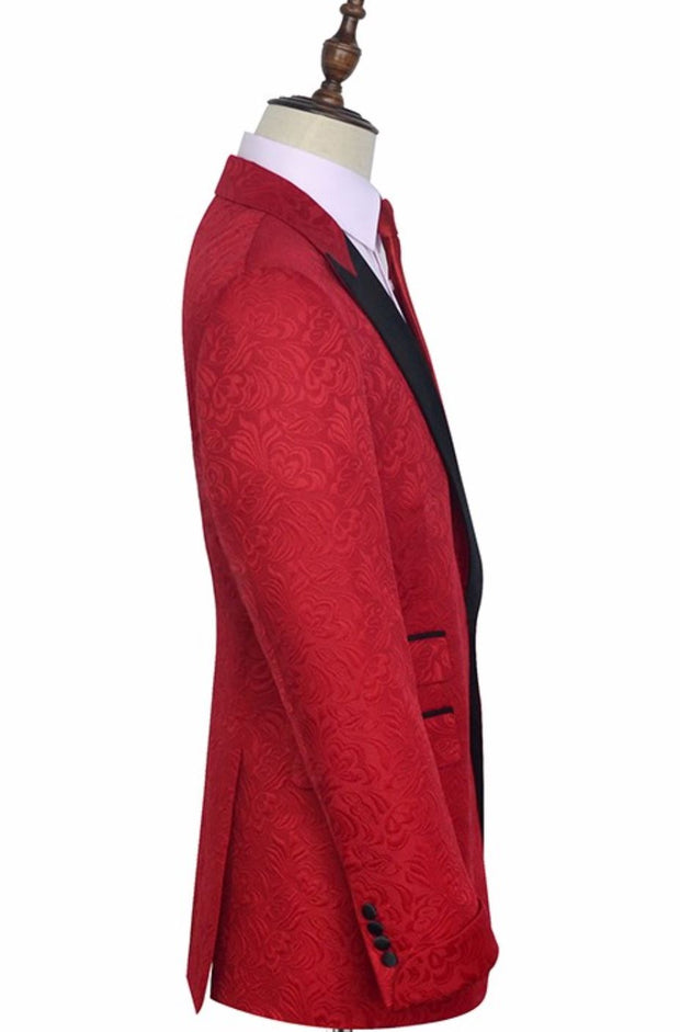 Red Embroidered Wide Lapel Lapel Tuxedo - Resso Roth