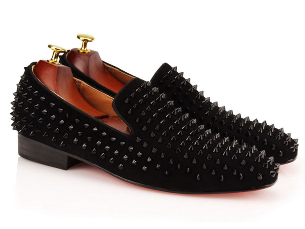 Black Studded Velvet Loafers - Resso Roth