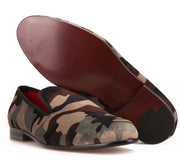 Army Camouflage Velvet Loafers - Resso Roth