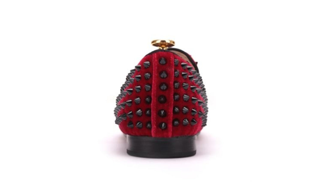 Red Studded Velvet Slip-on Loafers | Resso Roth