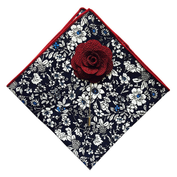 Floral Pocket Square + Burgundy Lapel Pin - Resso Roth