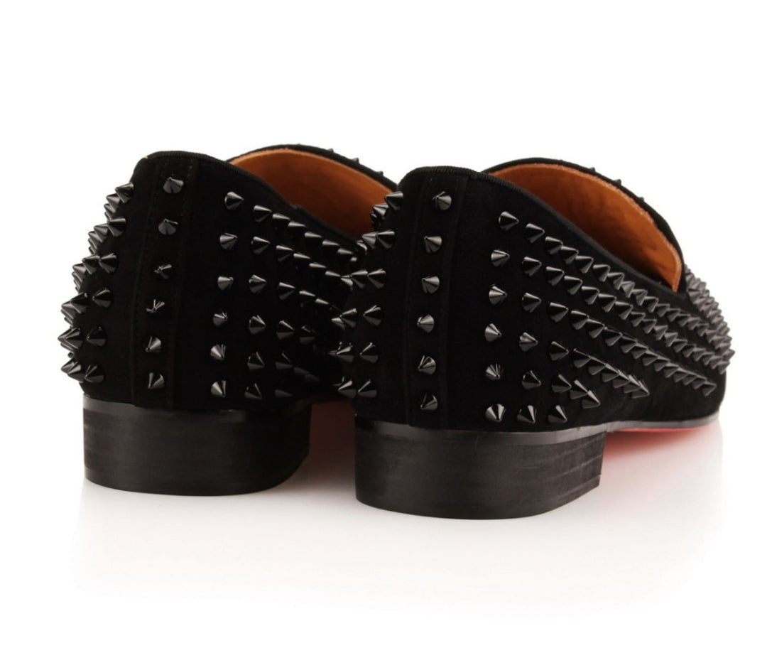 Black Studded Velvet Slip-On Loafers Mens Black Velvet Loafers Gold Crest Studded Toe Slip On  main image 3