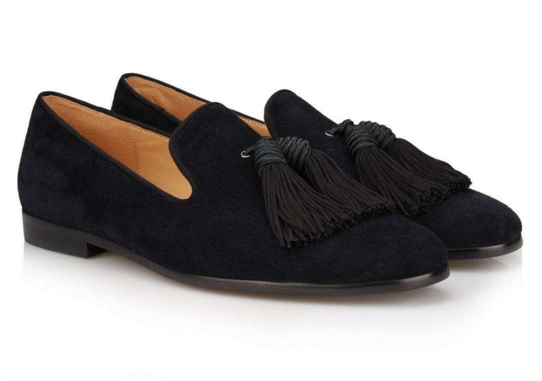 Black Embroidered Velvet Slip-on Loafers | Resso Roth display picture 1