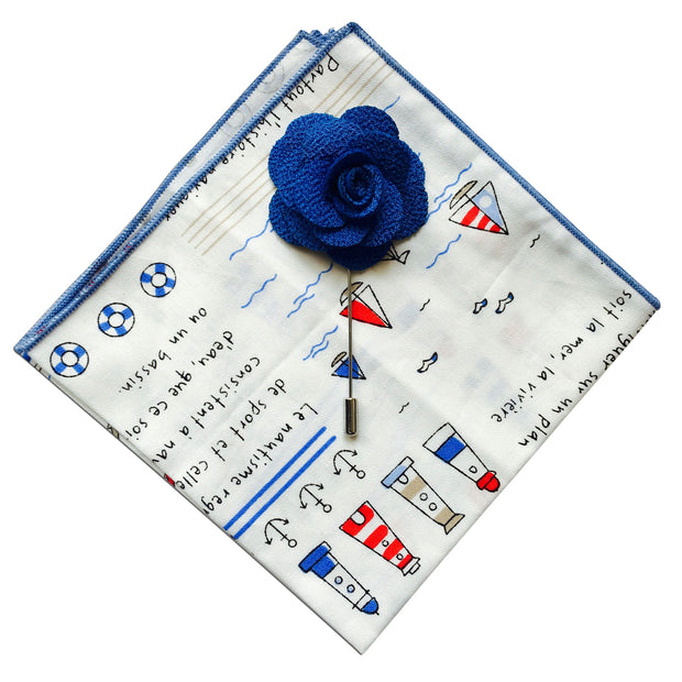 Nautical Pocket Square + Royal Blue Lapel Pin - Resso Roth