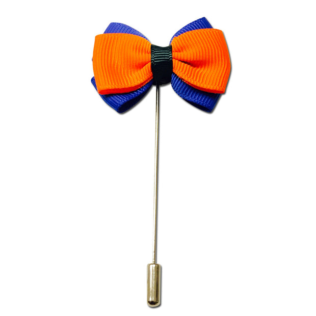 Orange and Blue Bow Lapel Pin Boutonniere - Resso Roth