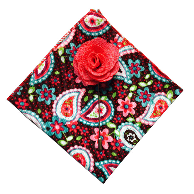 Paisley Pocket Square + Pink Lapel Pin - Resso Roth
