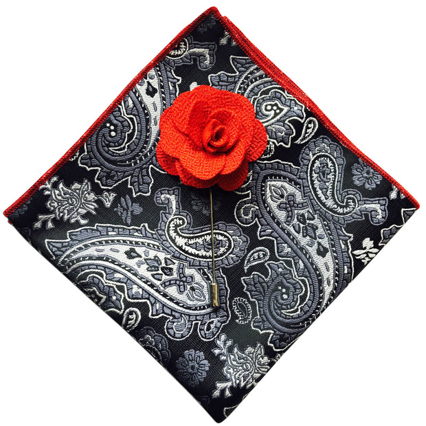 Paisley Pocket Square + Red Lapel Pin - Resso Roth
