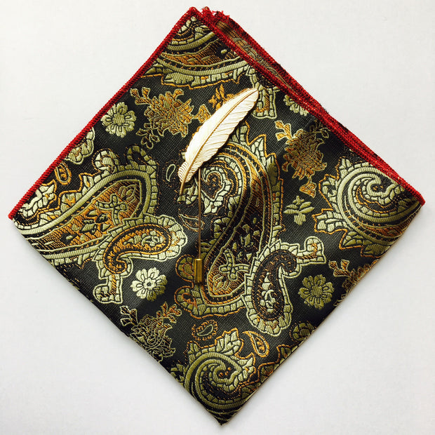 Paisley Pocket Square + Feather Lapel Pin - Resso Roth