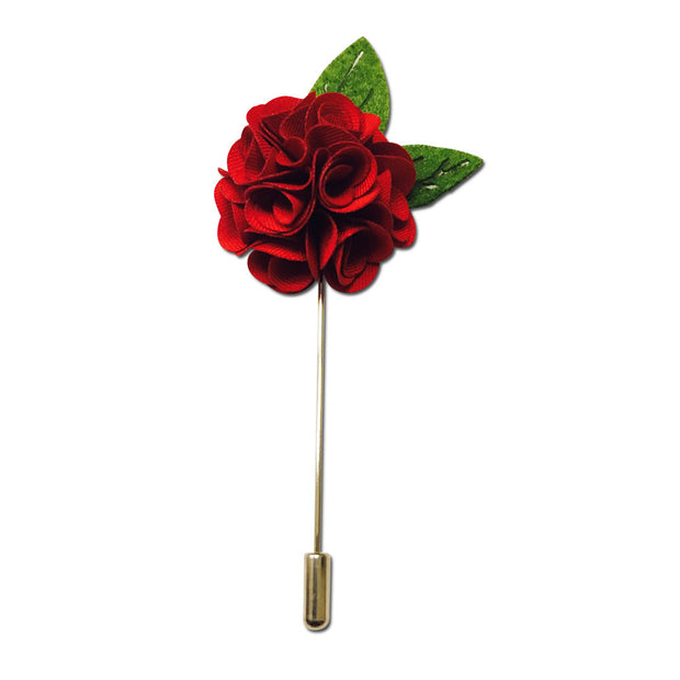 Red Rose Leaf Lapel Pin Boutonniere - Resso Roth
