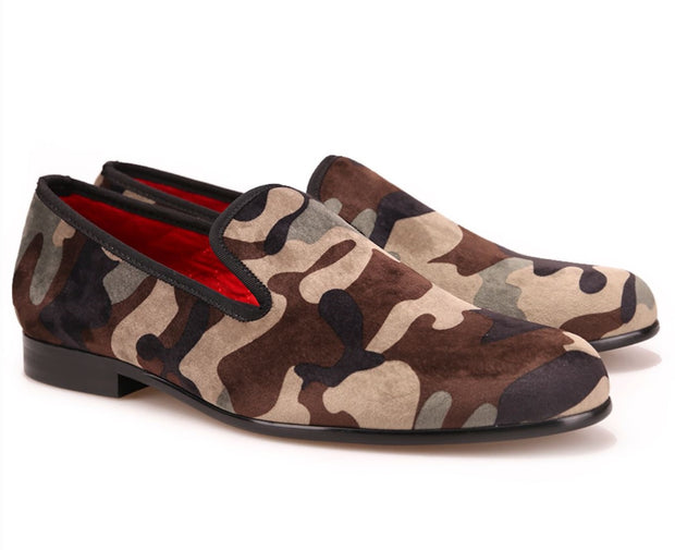 Army Camouflage Velvet Loafers - Resso Roth