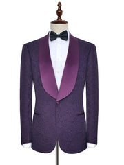 Purple Embroidered Wide-Shawl Lapel Tuxedo - Resso Roth