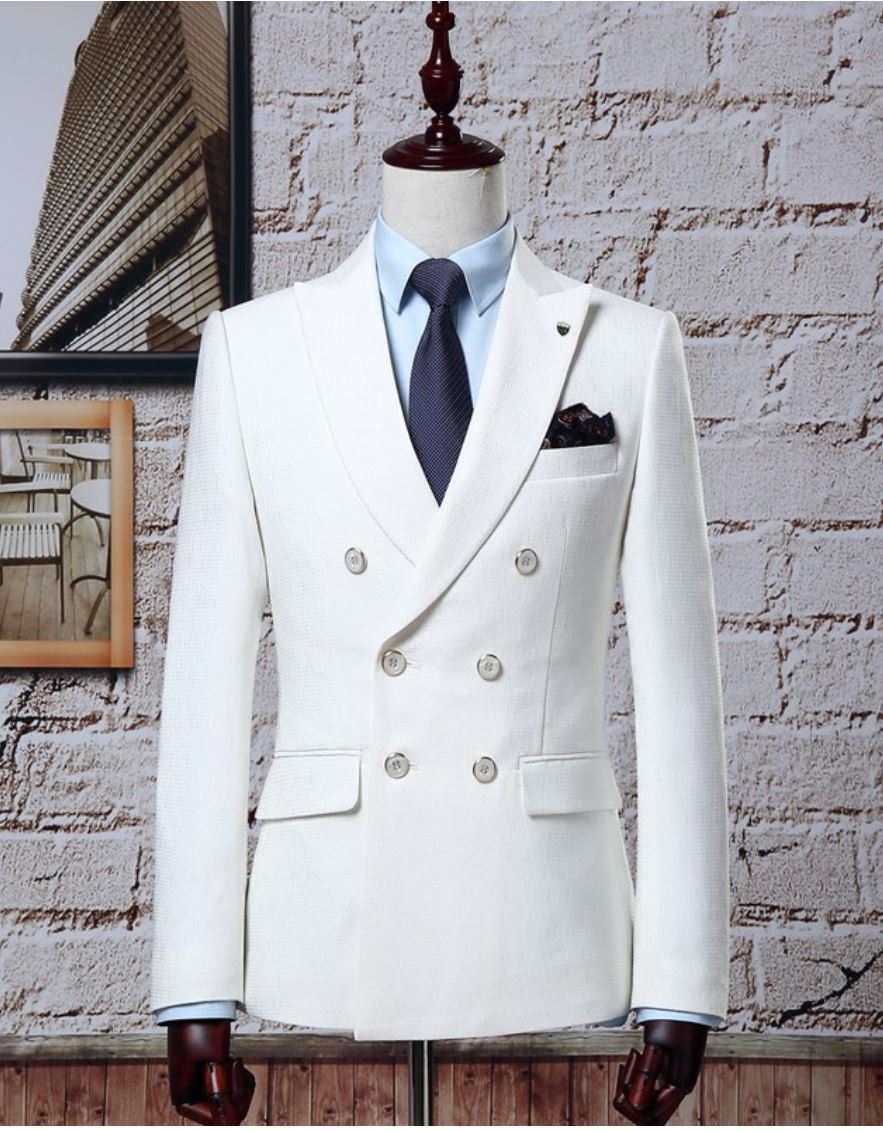 Pearl White Double Breasted Wide Lapel Tuxedo Resso Roth