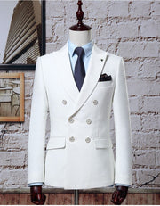 Pearl White Double-Breasted Wide Lapel Tuxedo - Resso Roth