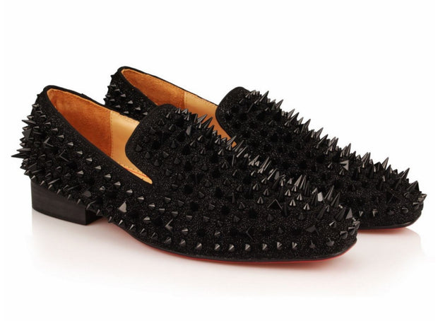 Black Riveted Spiked Loafers - Resso Roth
