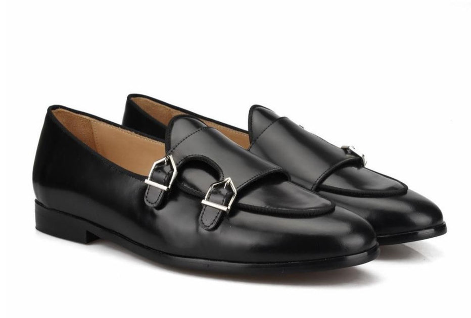 Black Leather Double Monk Loafers | Resso Roth