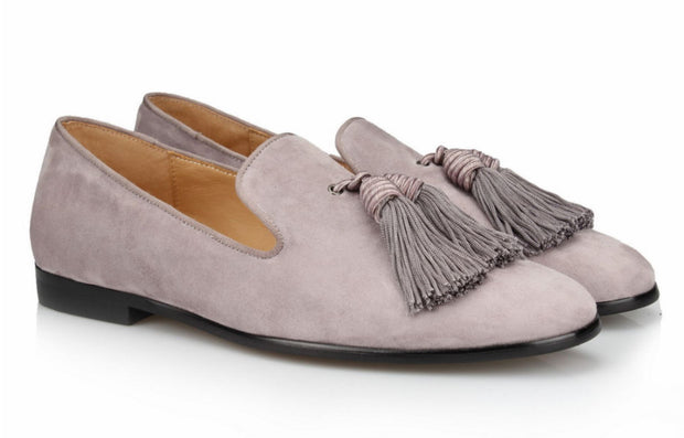 Grey Tassel Velvet Loafers - Resso Roth