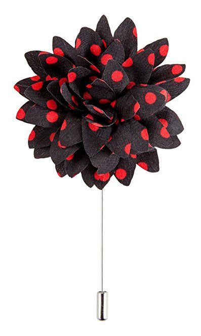 Red and Black Polka Dot Flower Lapel Pin Boutonniere - Resso Roth