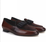 Chocolate Ribbon Tassel Patent Leather Loafers
