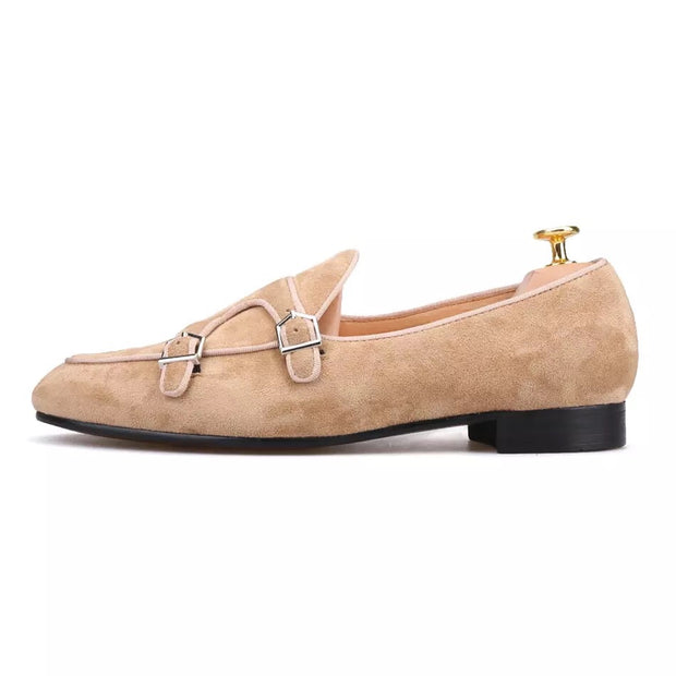 Tan Suede Double Monk Loafers